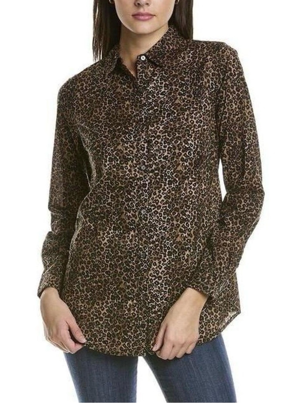 J. McLaughlin Leopard Animal Print Button-Down Shirt - Brown/Black in XS